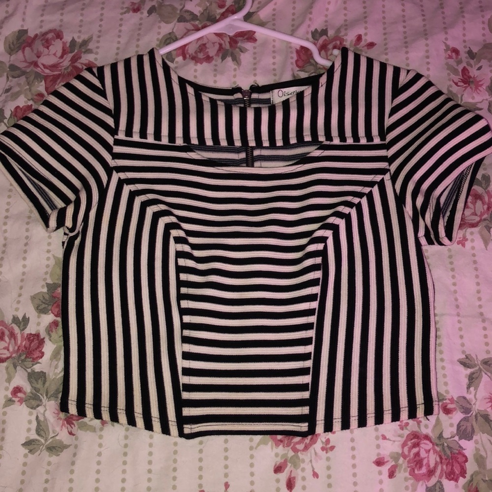 Black N White Striped Crop Top